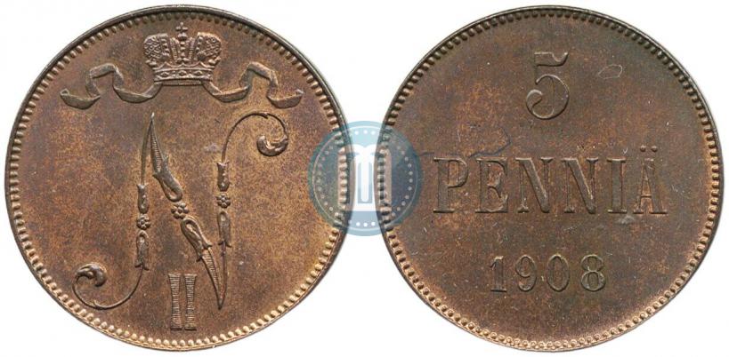 Picture 5 pennia 1908 year  