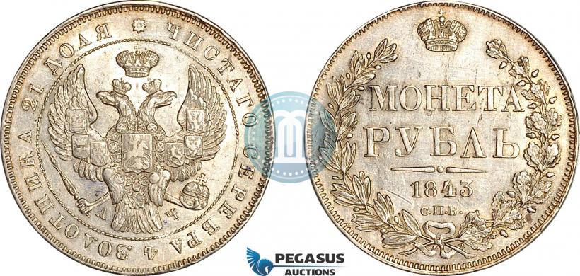 Фото 1 рубль 1843 года СПБ-АЧ 