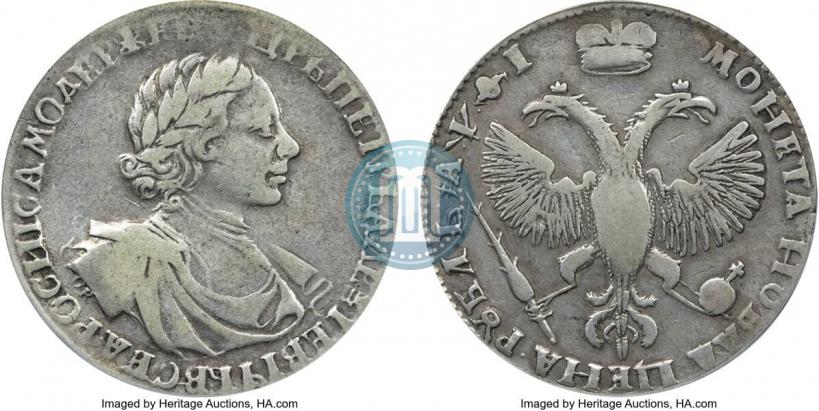 Фото 1 рубль 1719 года OK "Портрет в латах"