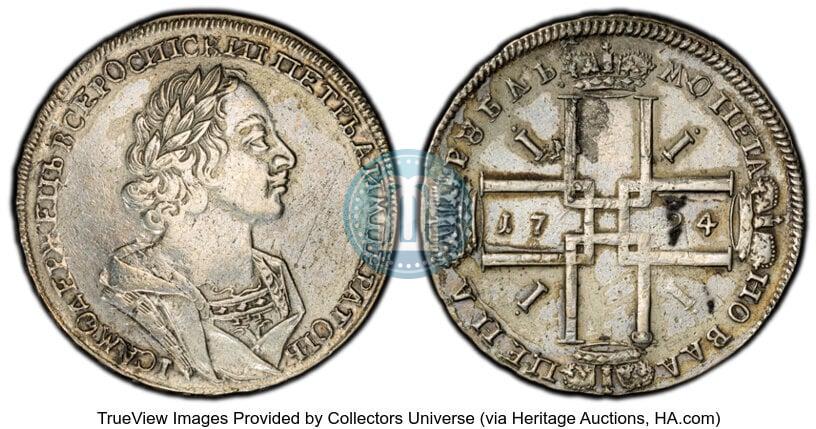 Фото 1 рубль 1724 года  "Портрет в античных доспехах"