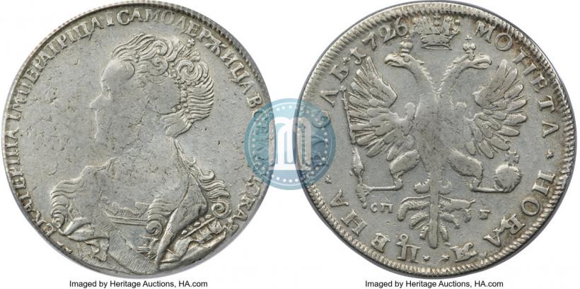 Фото 1 рубль 1725 года СПБ "Петербургский тип, портрет влево"