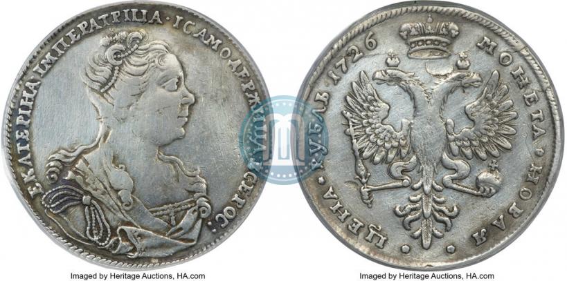 Фото 1 рубль 1726 года  "Московский тип, портрет вправо"