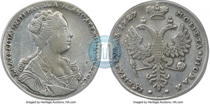 Фото 1 рубль 1727 года  "Московский тип, портрет вправо"