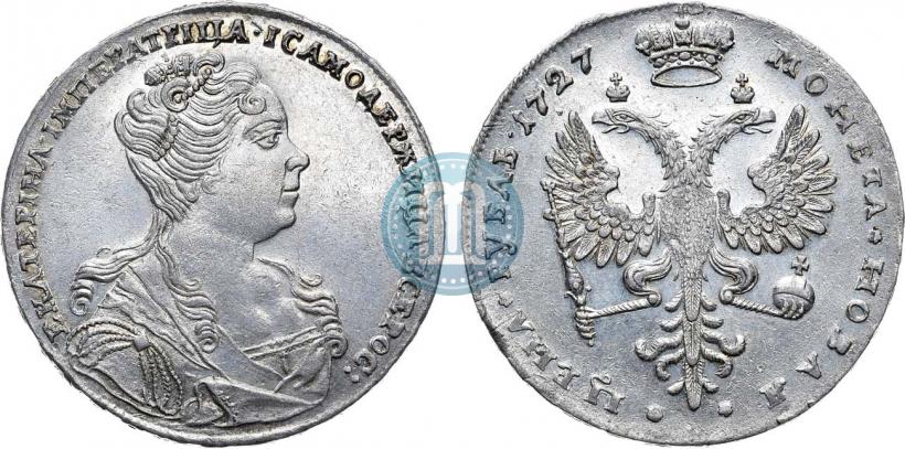Фото 1 рубль 1727 года  "Московский тип, портрет вправо"