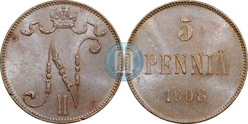 Picture 5 pennia 1908 year  