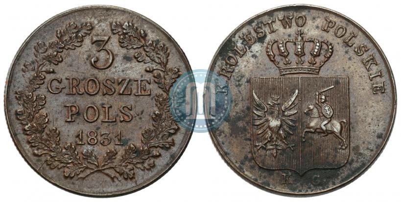 Фото 3 гроша 1831 года KG "Польское восстание"