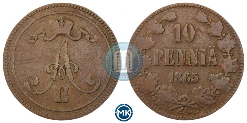 Фото 10 пенни 1865 года  