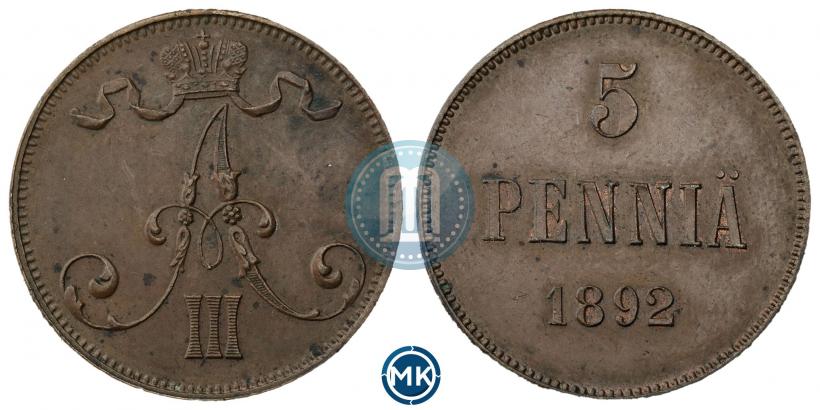 Picture 5 pennia 1892 year  