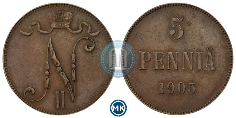 Picture 5 pennia 1905 year  