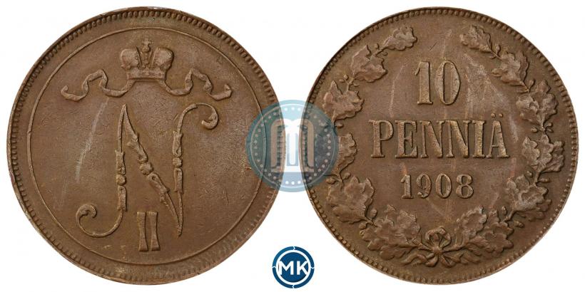 Picture 10 pennia 1908 year  