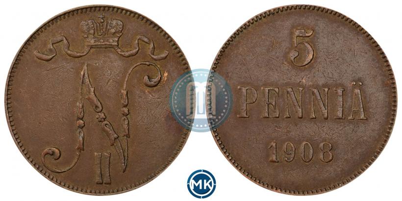 Picture 5 pennia 1908 year  