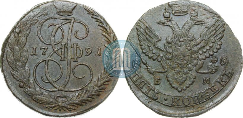 Picture 5 kopecks 1791 year ЕМ 