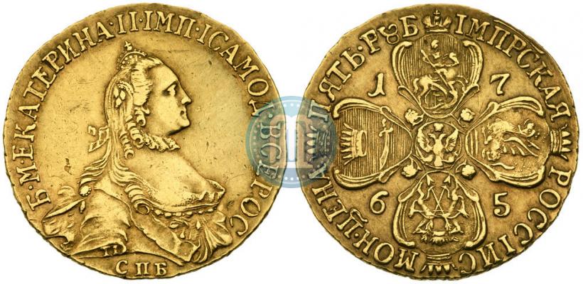 Фото 5 рублей 1765 года СПБ-Т.I. 
