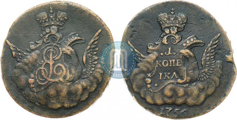 Picture 1 kopeck 1756 year  