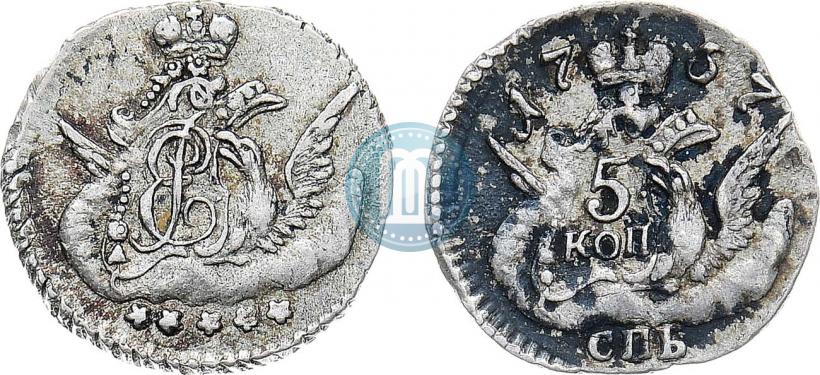 Фото 5 копеек 1757 года СПБ 