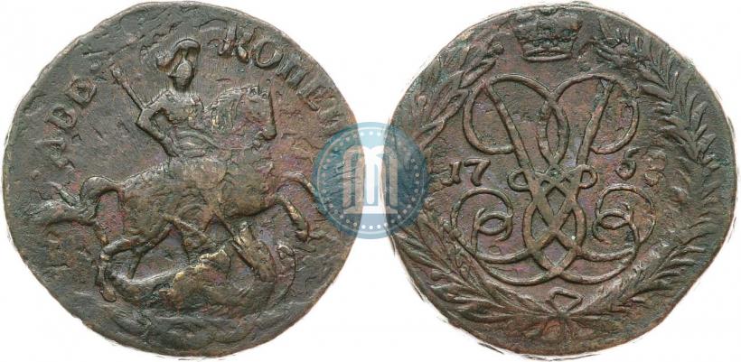Фото 2 копейки 1758 года  "Номинал над Св. Георгием"