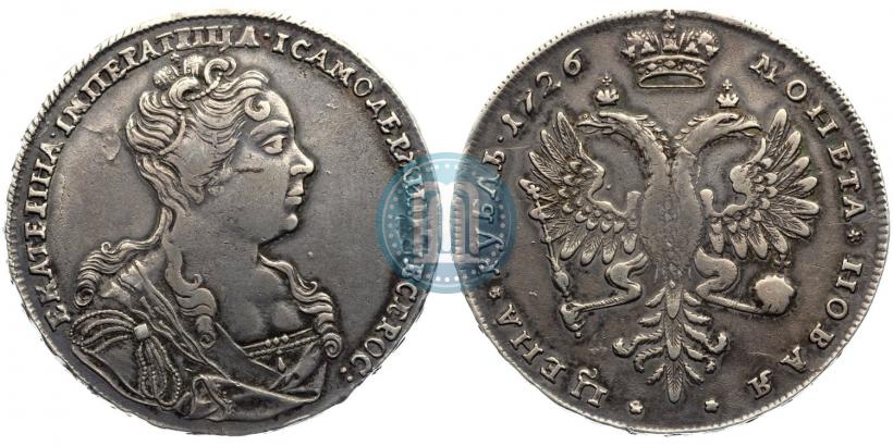 Фото 1 рубль 1726 года  "Московский тип, портрет вправо"