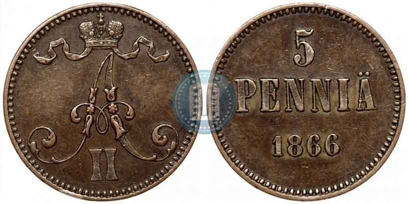 Picture 5 pennia 1866 year  