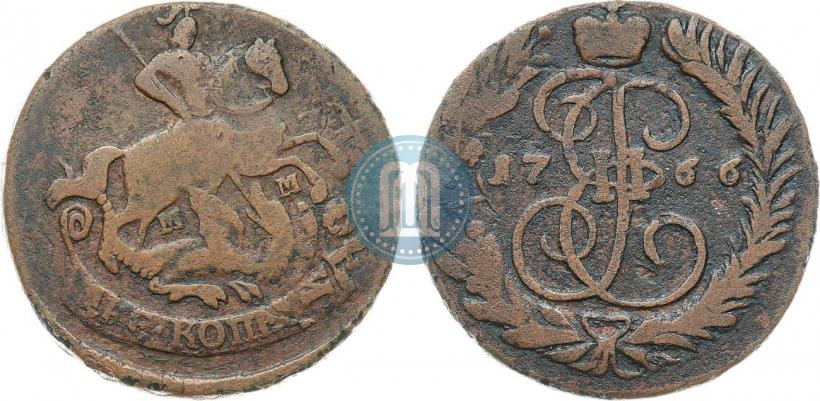 Фото 2 копейки 1766 года ММ 