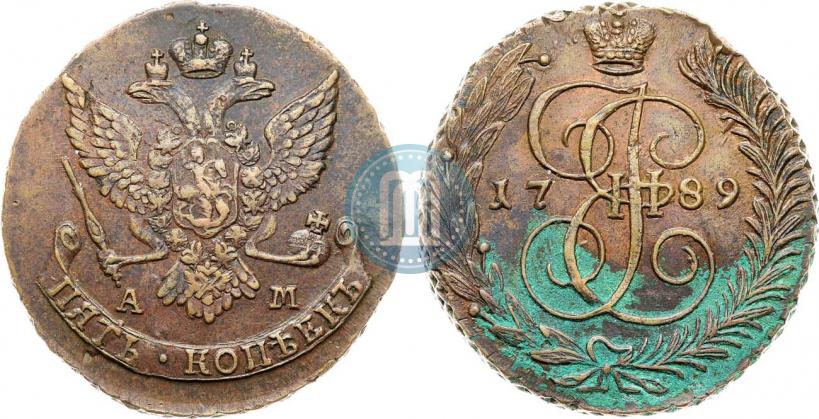 Фото 5 копеек 1789 года АМ 