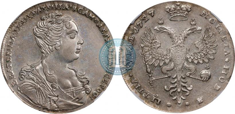 Фото 1 рубль 1727 года  "Московский тип, портрет вправо"