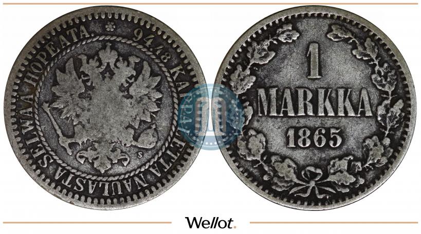 Picture 1 markka 1865 year S 