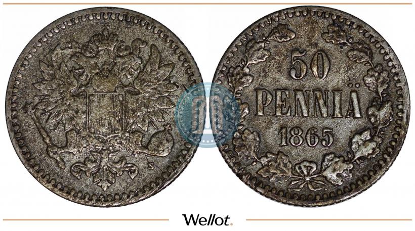 Фото 50 пенни 1865 года S 