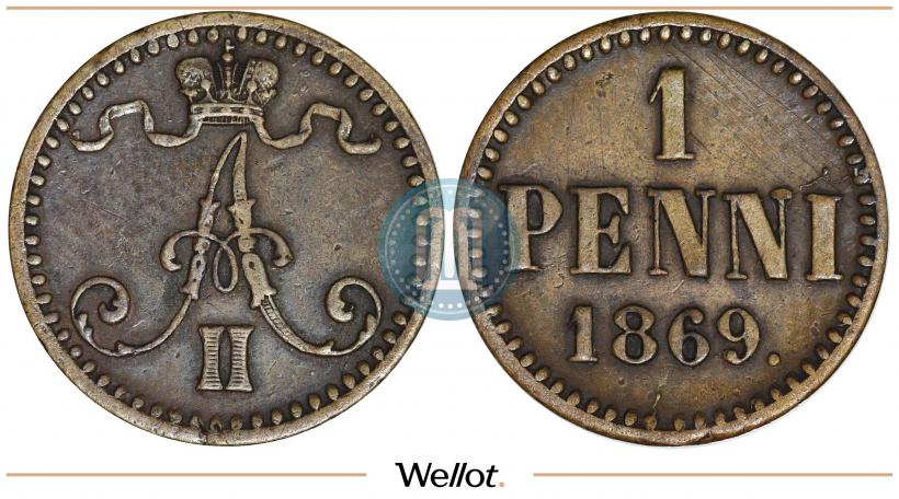 Фото 1 пенни 1869 года  