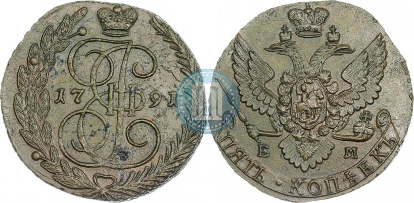 Picture 5 kopecks 1791 year ЕМ 