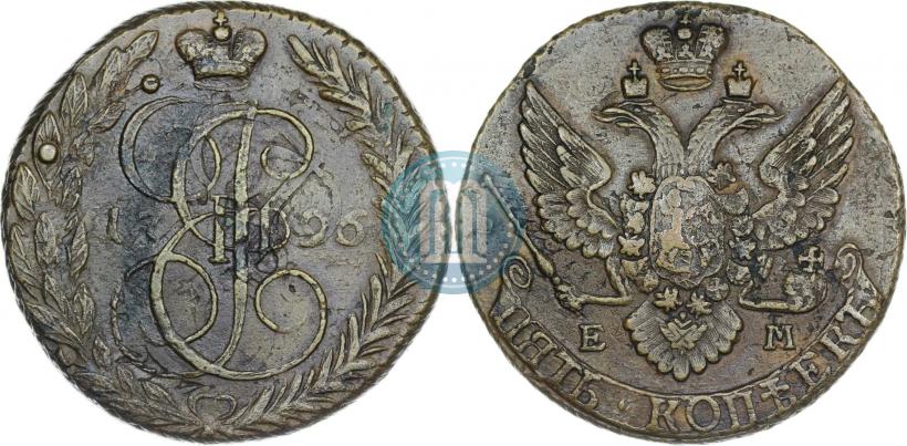 Picture 5 kopecks 1796 year ЕМ "Paul's restrike"