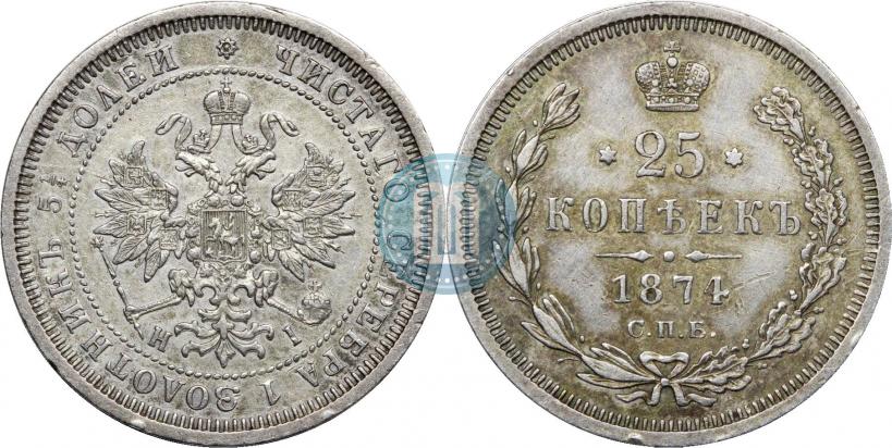 Фото 25 копеек 1874 года СПБ-НІ 