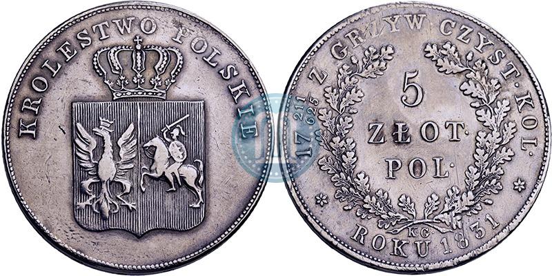 Фото 5 злотых 1831 года KG "Польское восстание"