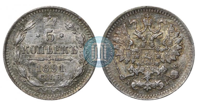 Фото 5 копеек 1891 года СПБ-АГ 