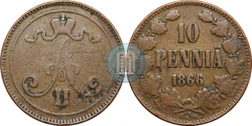 Фото 10 пенни 1866 года  