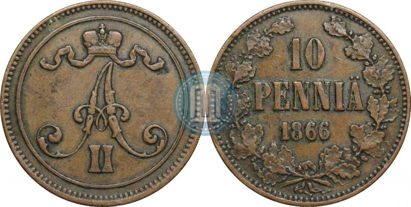 Фото 10 пенни 1866 года  