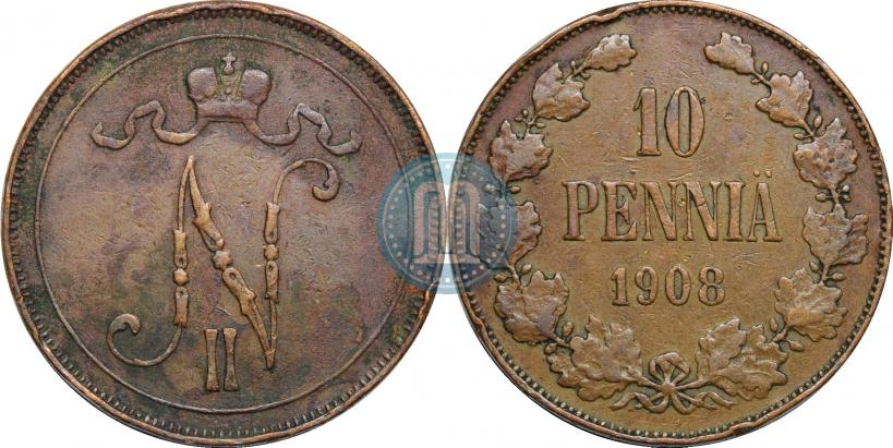 Picture 10 pennia 1908 year  