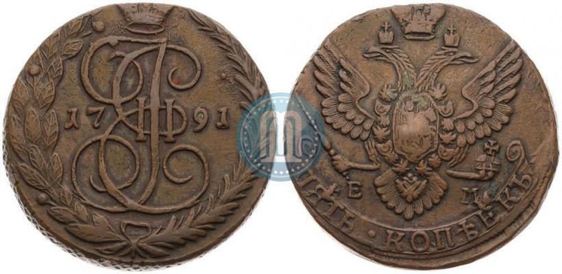 Picture 5 kopecks 1791 year ЕМ 