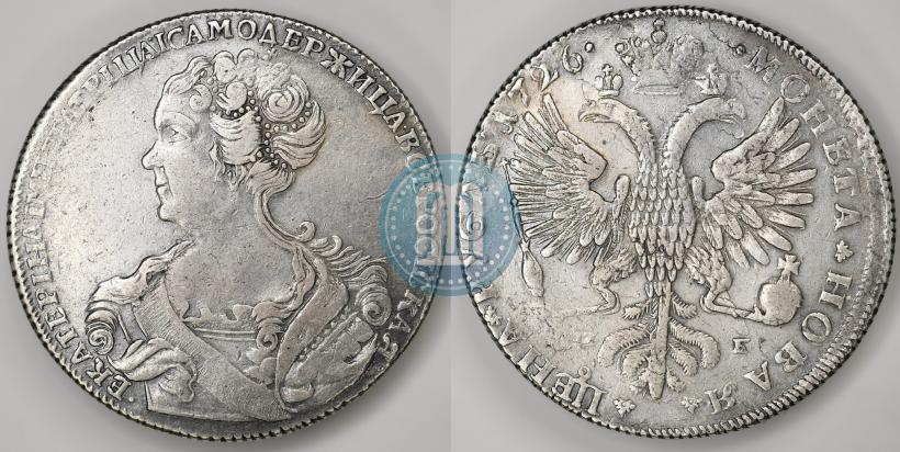 Фото 1 рубль 1726 года СПБ "Петербургский тип, портрет влево"