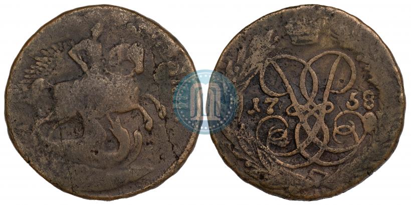 Фото 2 копейки 1758 года  "Номинал над Св. Георгием"