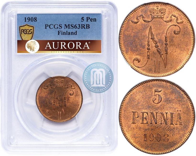 Picture 5 pennia 1908 year  