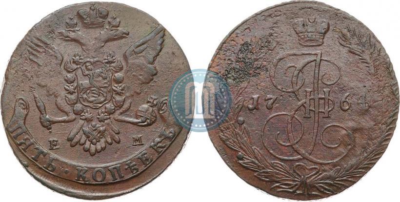 Picture 5 kopecks 1764 year ЕМ 