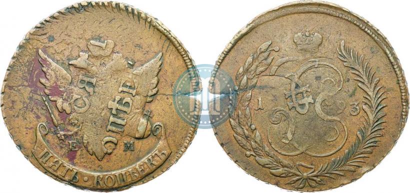 Picture 5 kopecks 1793 year ЕМ "Paul's restrike"