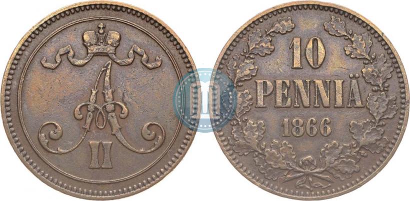 Фото 10 пенни 1866 года  