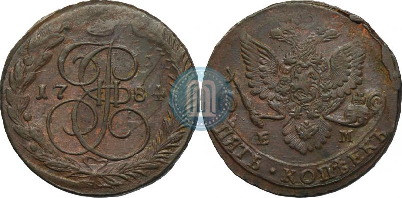 Picture 5 kopecks 1784 year ЕМ 