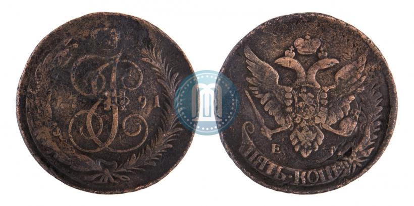 Picture 5 kopecks 1791 year ЕМ "Paul's restrike"