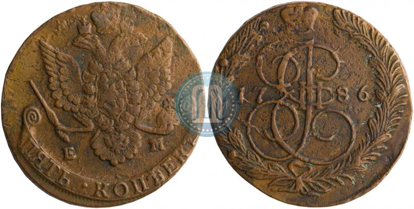 Фото 5 копеек 1786 года ЕМ 