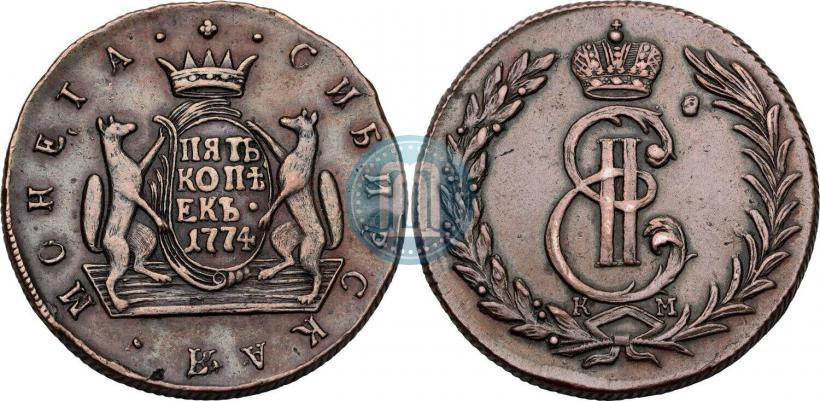 Фото 5 копеек 1774 года КМ 