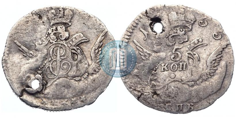 Фото 5 копеек 1755 года СПБ 