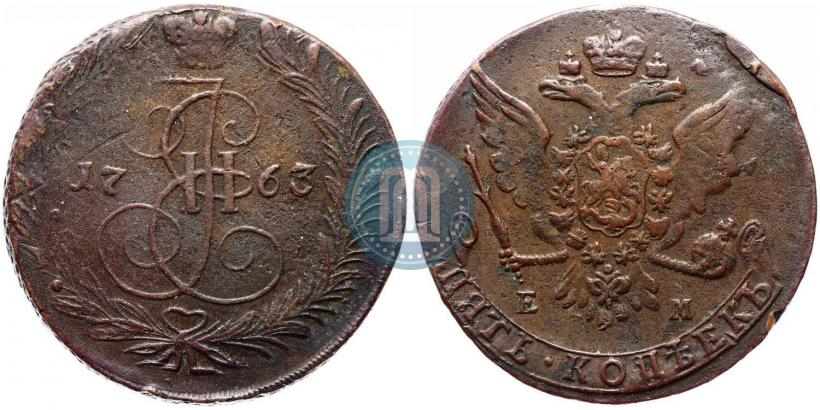 Фото 5 копеек 1763 года ЕМ 