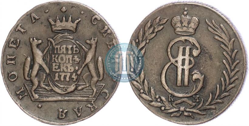 Фото 5 копеек 1774 года КМ 